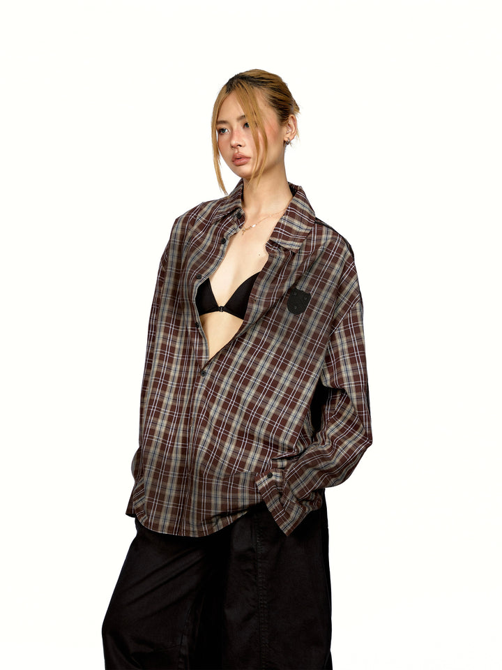 Chemise ample en patchwork à carreaux déchirée 