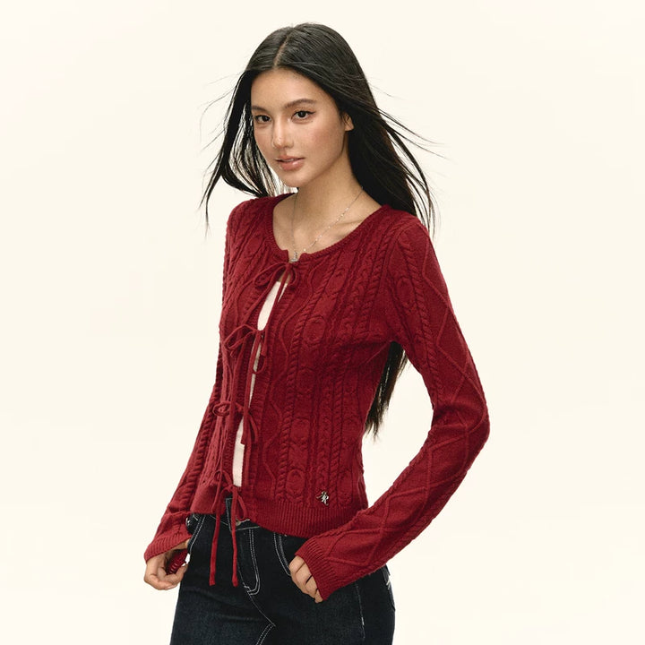 Retro gestrickte Krawatte Front Cardigan Pullover 