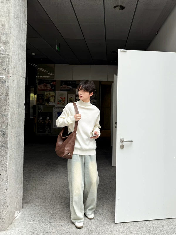 ミニマリスト ハイネック ニット セーター ルーズフィット 