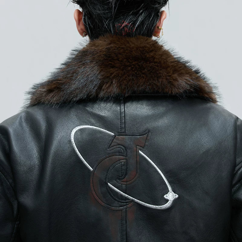 Detachable Fur Collar Leather Jacket