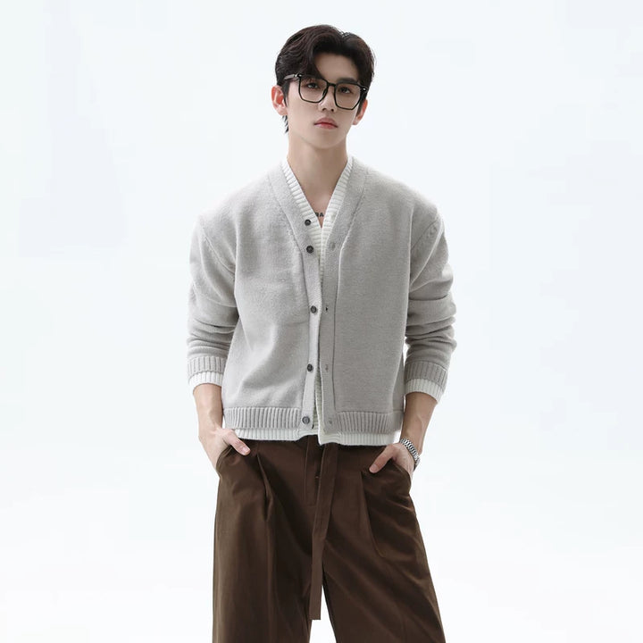 Faux Two-Piece Knit Cardigan Sweater