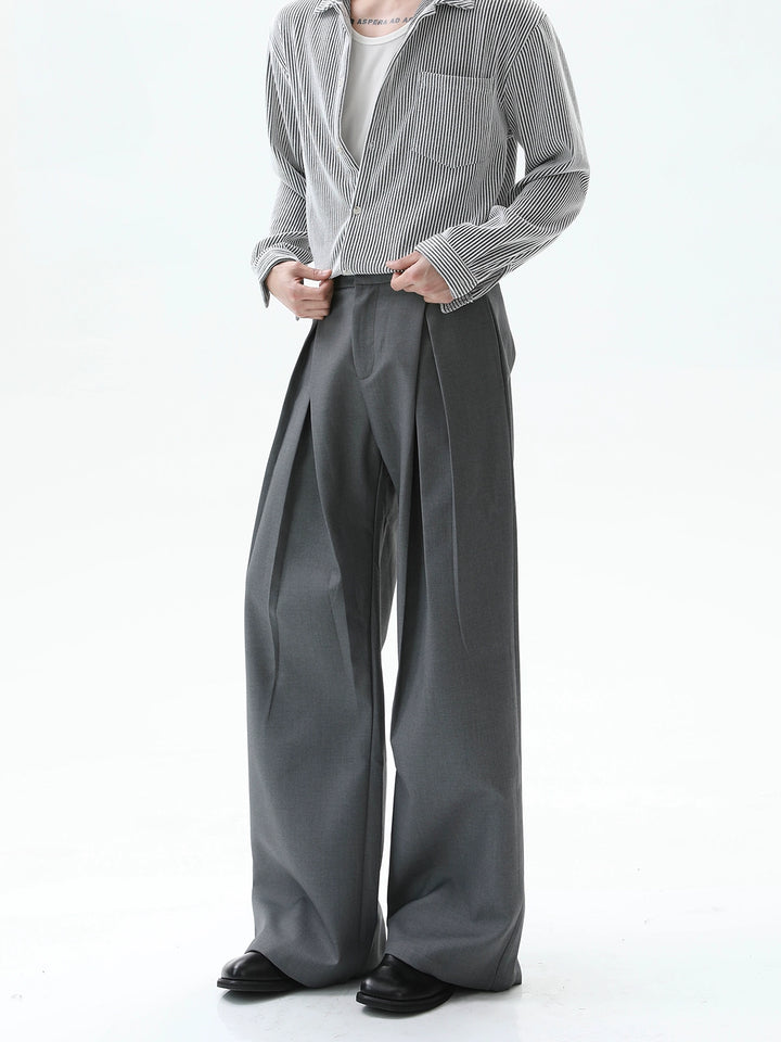 Double-Layer Pleated Wide-Leg Pants