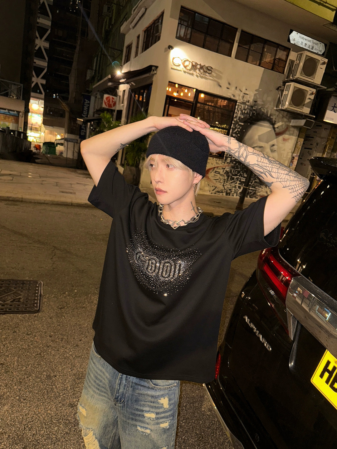 Loose Fit Short Sleeve Rhinestone T-Shirt