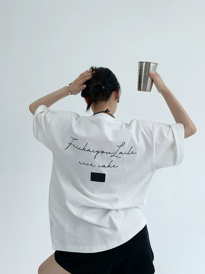 Embroidered Cotton Oversized Short Sleeve T-Shirt