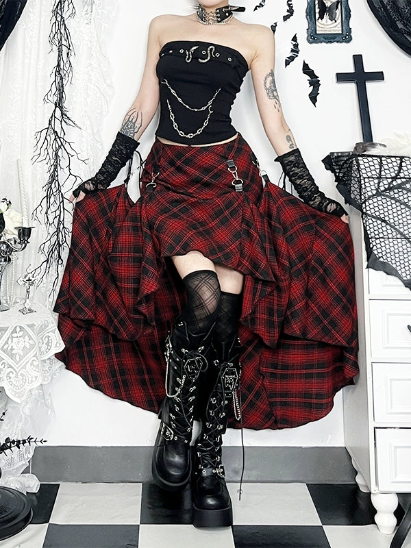Gothic Plaid Skirt and Strapless Vest