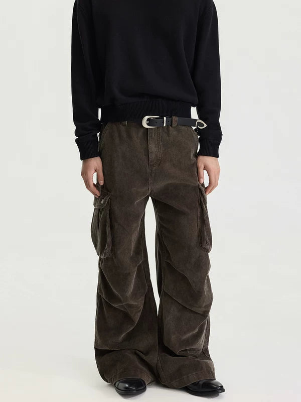 Pantaloni da lavoro cargo a gamba larga in corduroy 