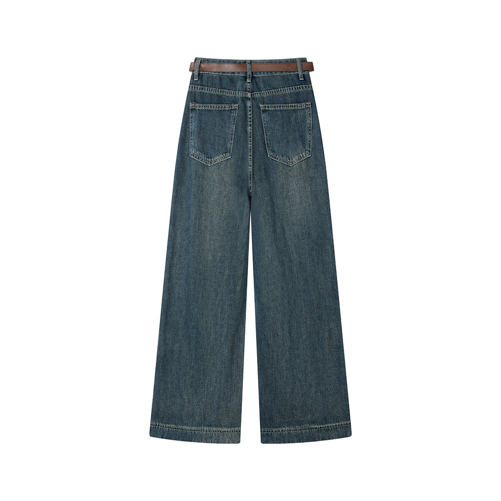 Straight Wide-Leg Distressed Jeans