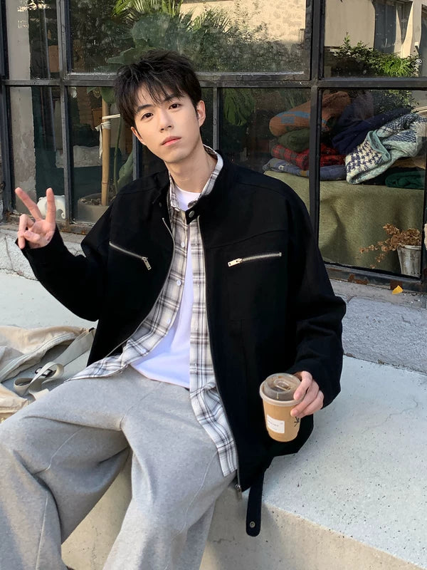 Multi-Pocket Stand Collar Work Jacket