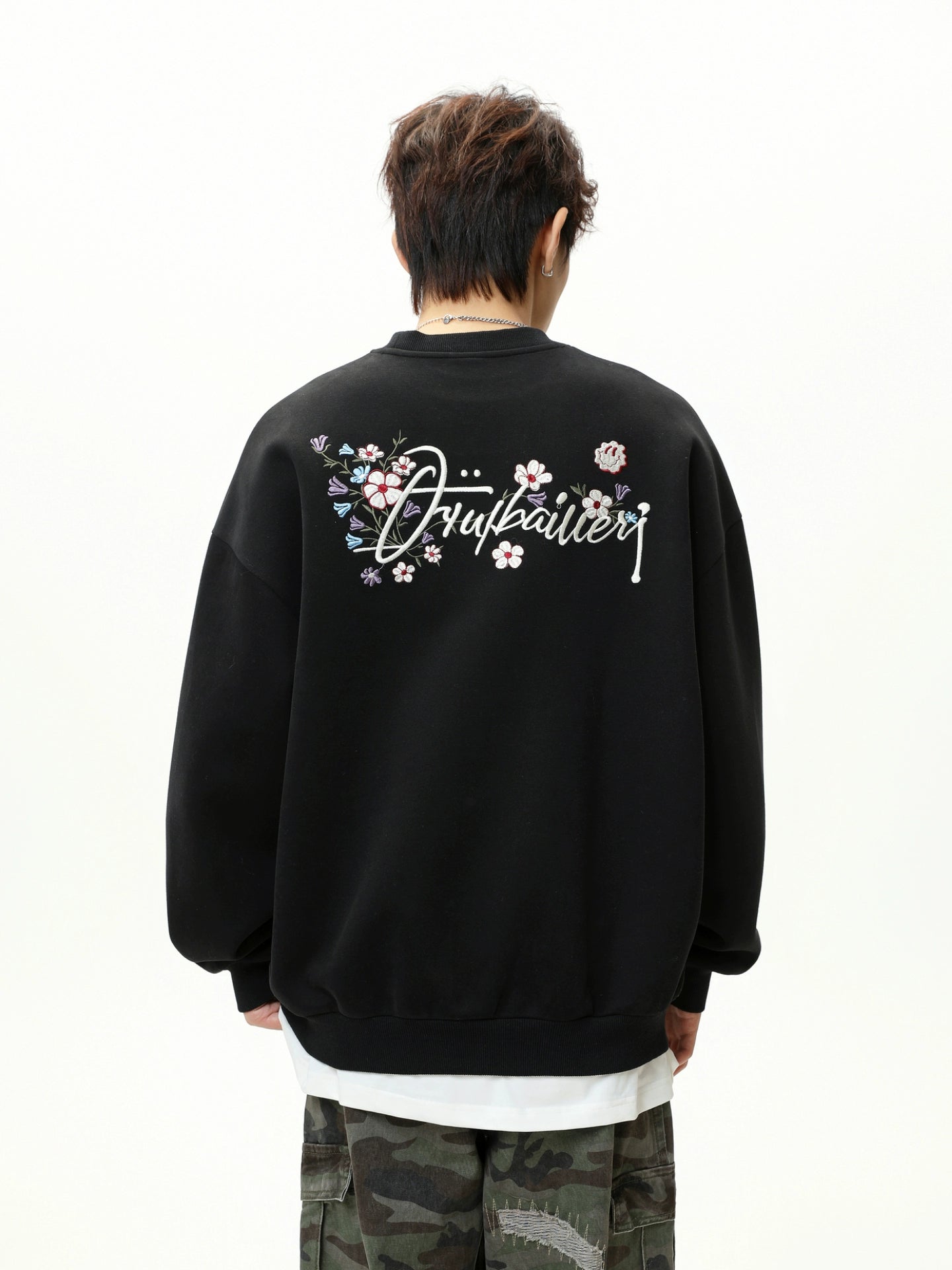 Embroidered Lettering Loose Fit Sweatshirt