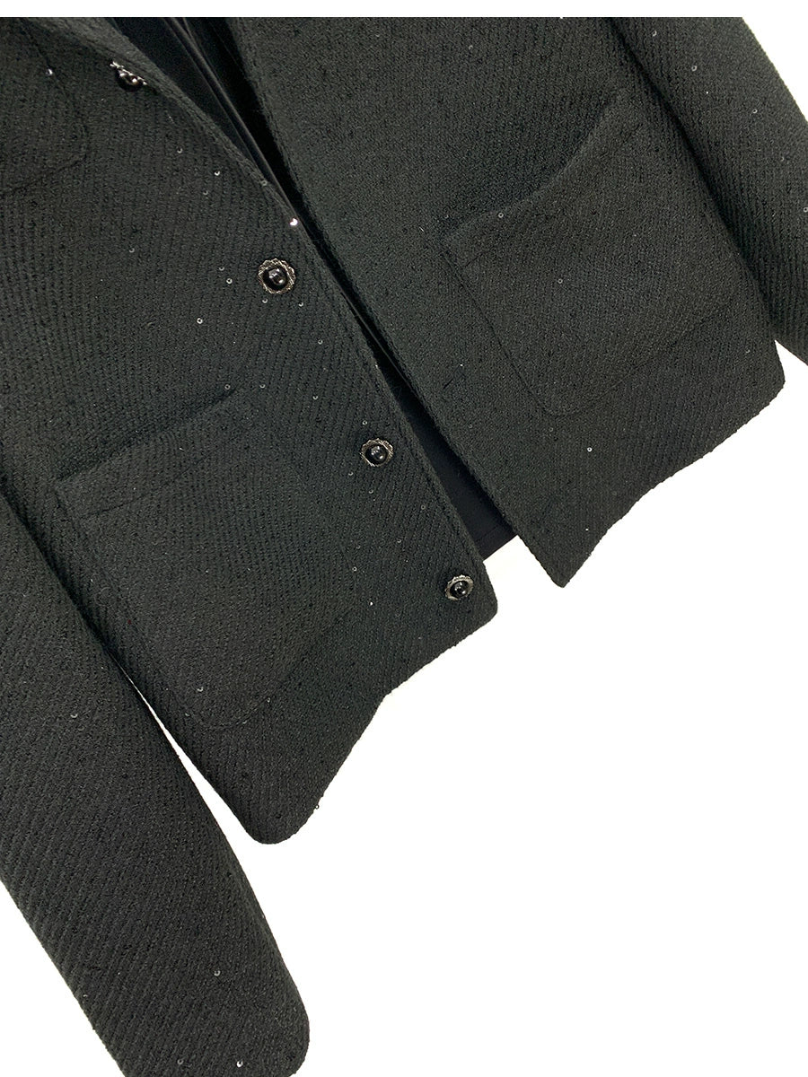 Sequin Decoration Leather Collar Jacket