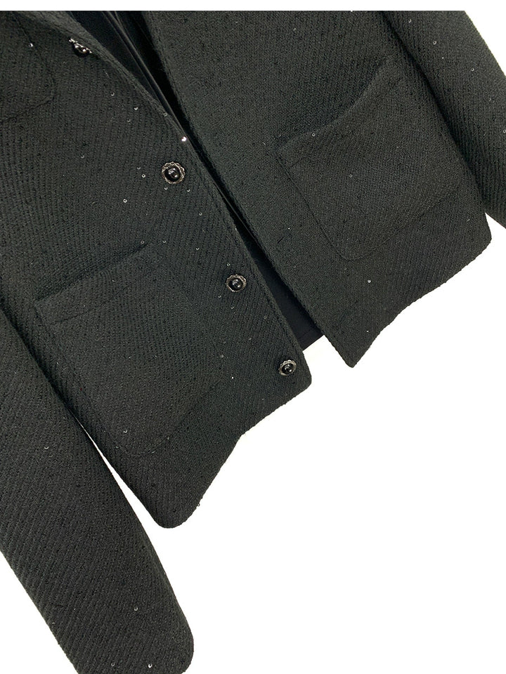 Sequin Decoration Leather Collar Jacket