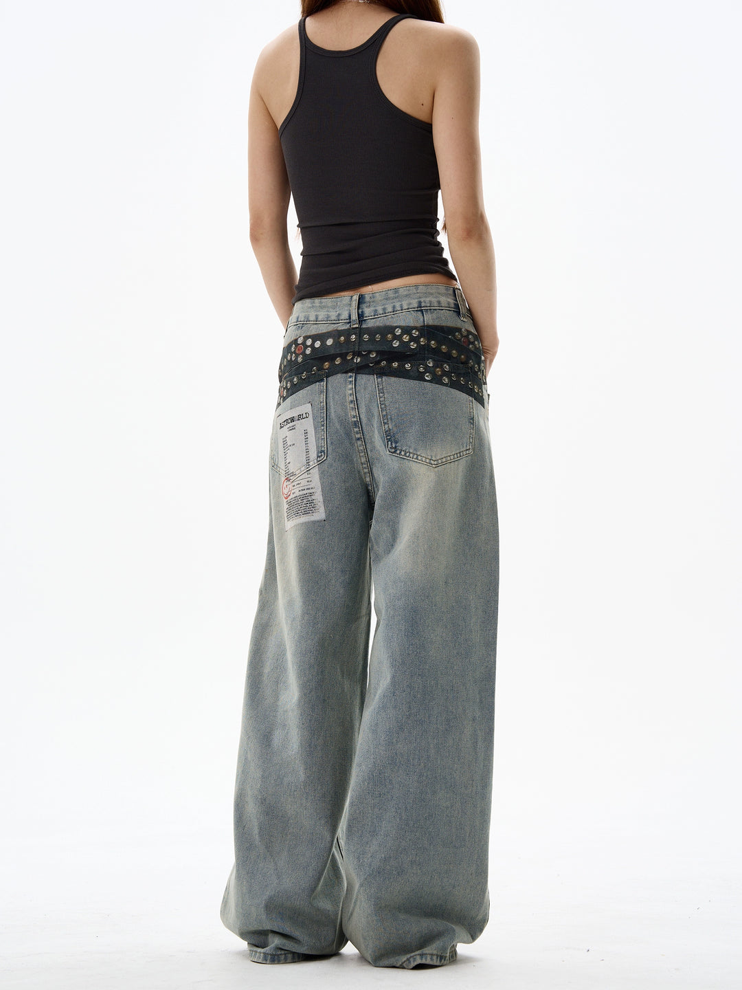 Pantalones de mezclilla de parches anchos retro 