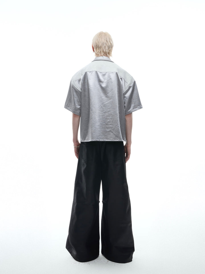 Textured Satin Short-sleeved Shirt