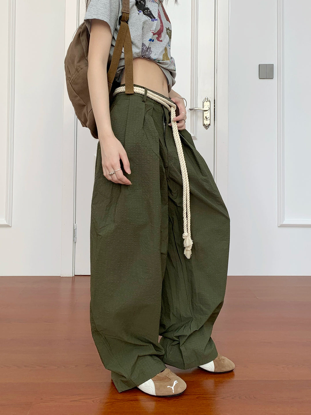 Retro Wijde Been Paratrooper Broek met Riem 
