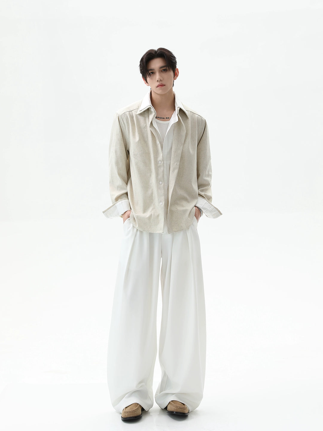 Camisa y pantalones de dos piezas de lino de algodón 