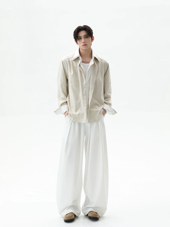 Camisa y pantalones de dos piezas de lino de algodón 