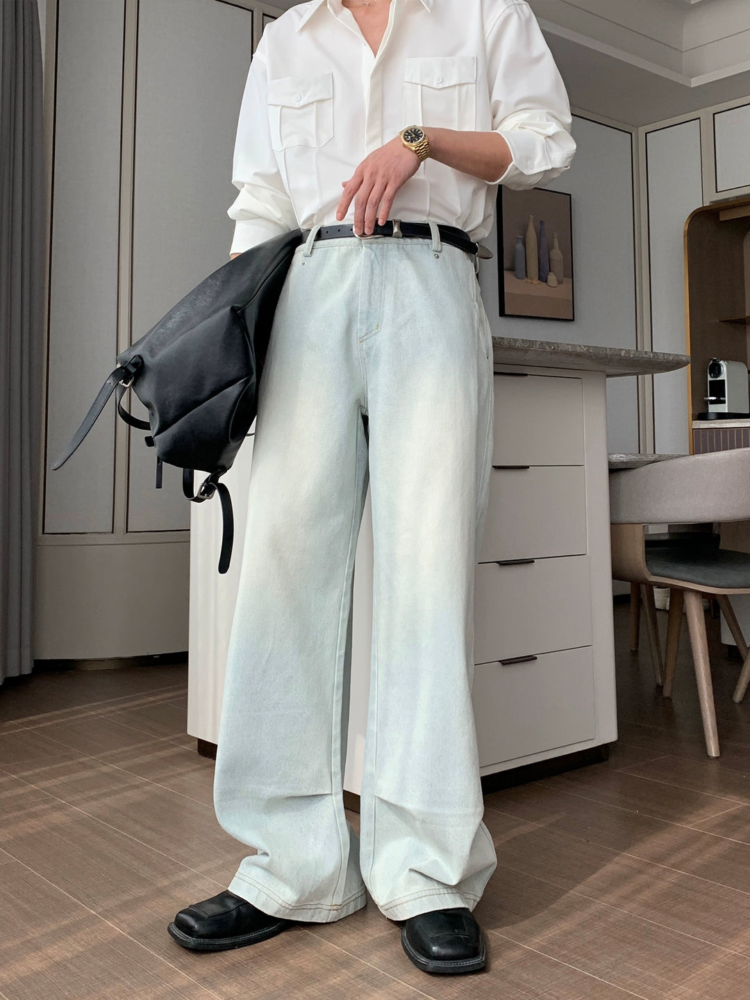 Pantalones de mezclilla de corte suelto y pierna recta 