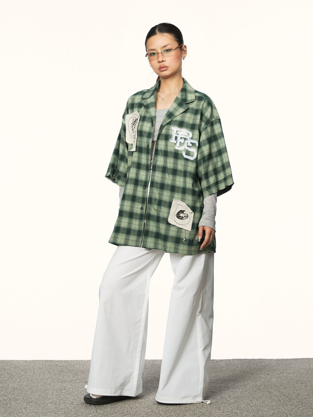 Camicia casual a maniche corte in plaid 