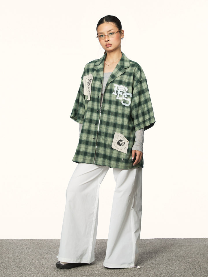 Camicia casual a maniche corte in plaid 