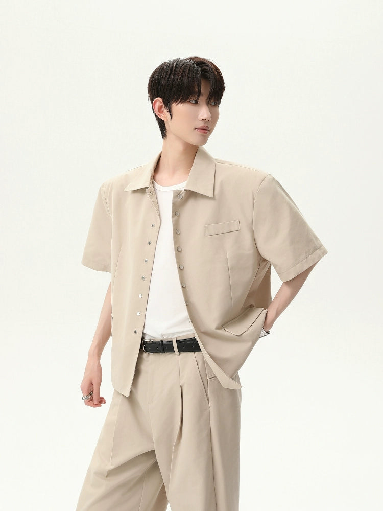 Short Sleeve Shoulder Pad Jacket Suit Pants