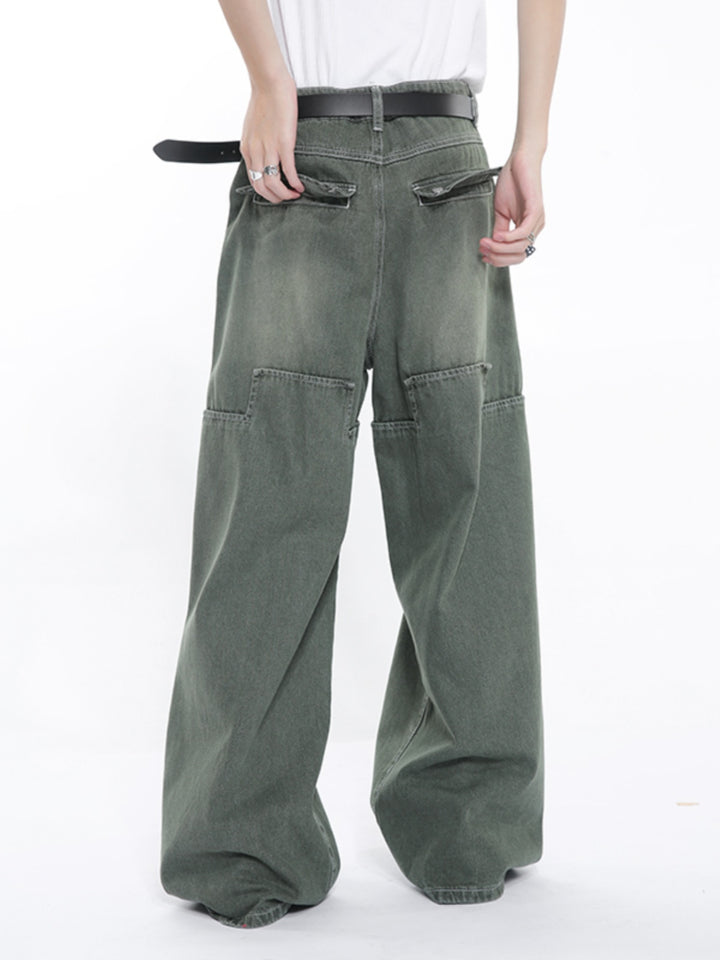 Wide-Leg Double Pocket Patchwork Jeans
