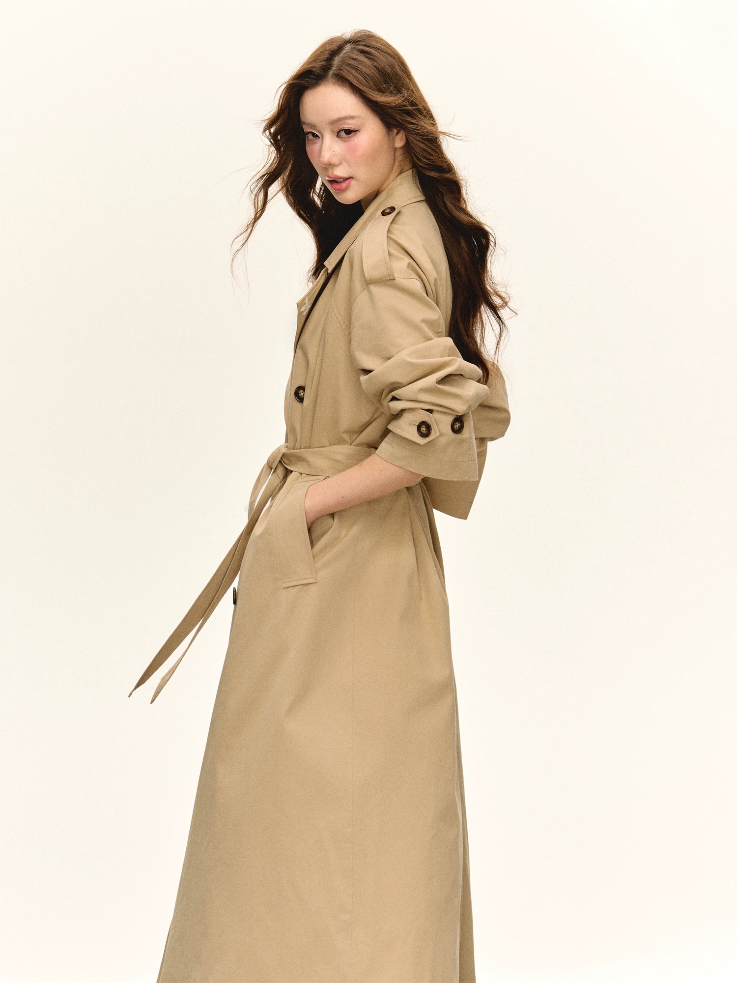 ダブルブレスト ラペル ミッドレングス トレンチコート 