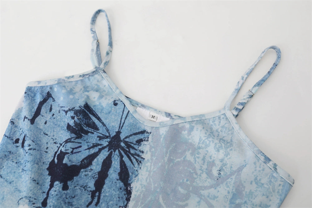 Mottled Print Ruffle V-Neck Tank