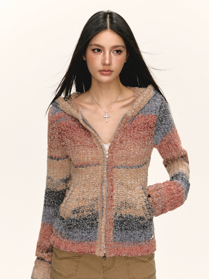 Zip-Up Knit Hooded Sweatshirt
