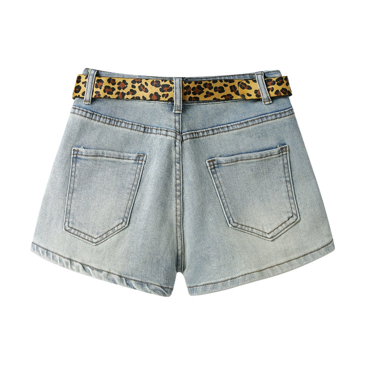 High Waist Denim Shorts with Leopard Belt