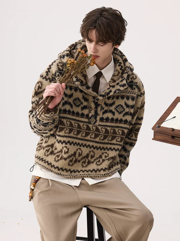 Suéter con capucha de lana Fair Isle 