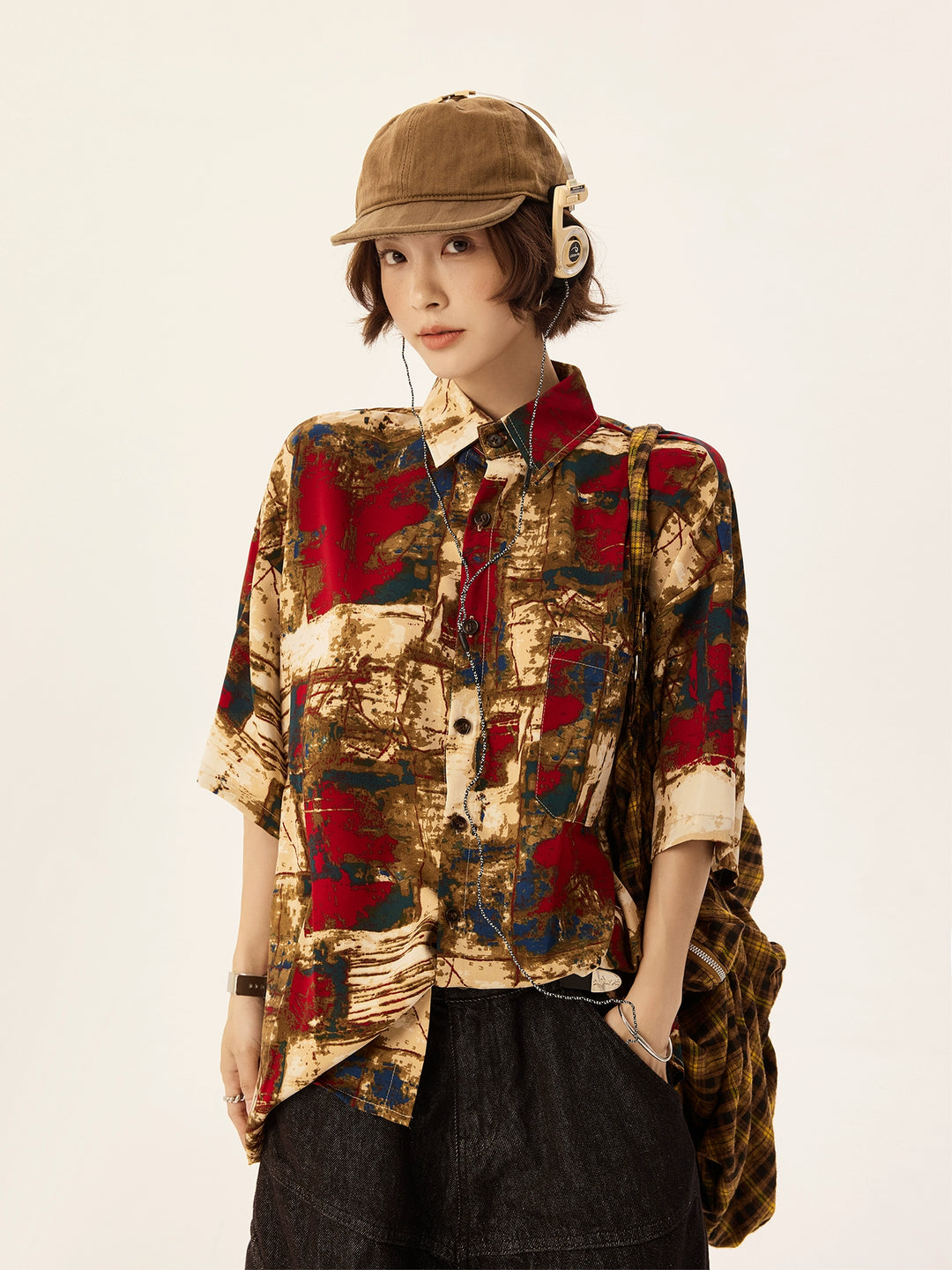 Abstract Print Short Sleeve Button Shirt