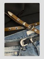 Leather Plum Blossom Buckle Narrow Belt