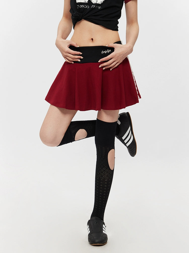 Lace Pleated High Waist A-Line Skirt