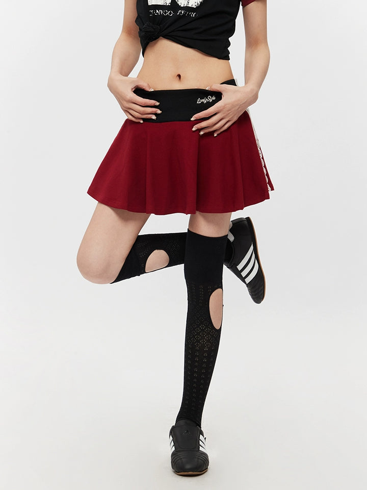 Lace Pleated High Waist A-Line Skirt