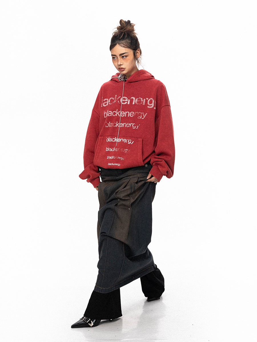 Lettering Casual Hooded Sweatshirt