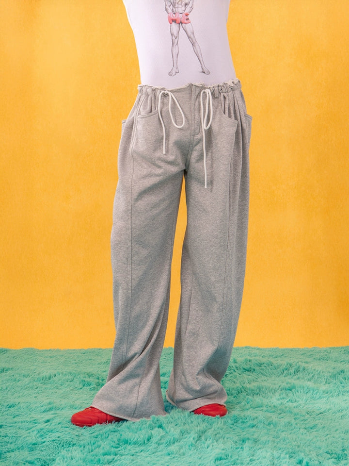 Terry Cloth Weite Beinform Hosen mit Kordelzug 