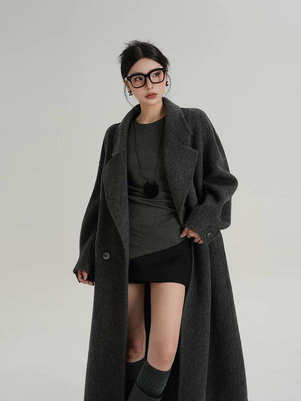 Long Wool Double-Breasted Overcoat