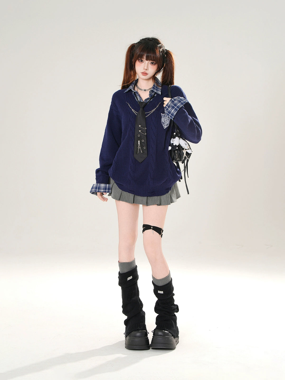 Plaid Collar Knit Sweater