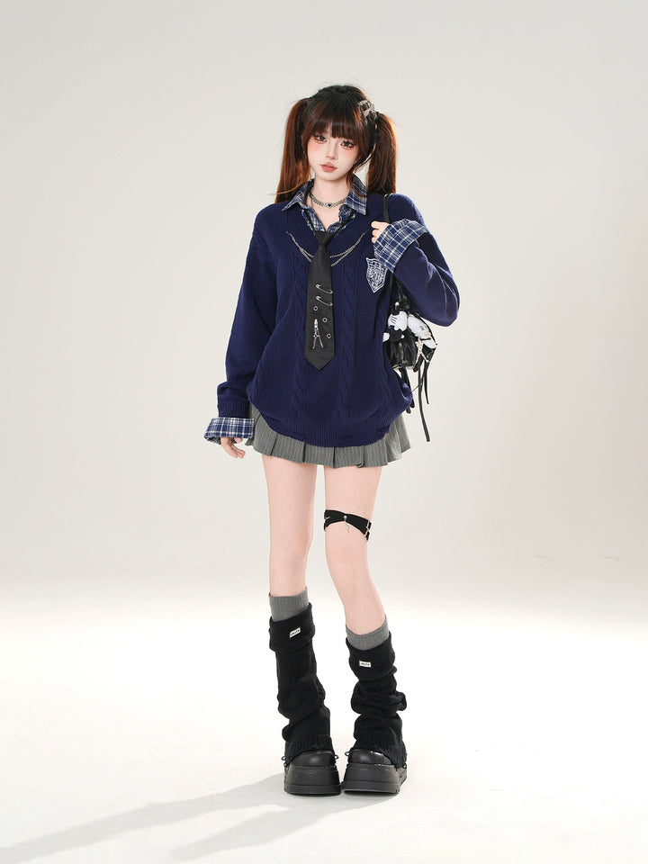 Plaid Collar Knit Sweater