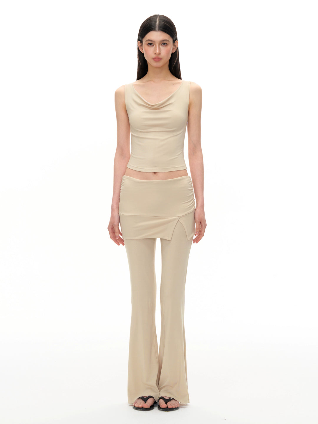 Sleeveless Draped Top and Flared Pants