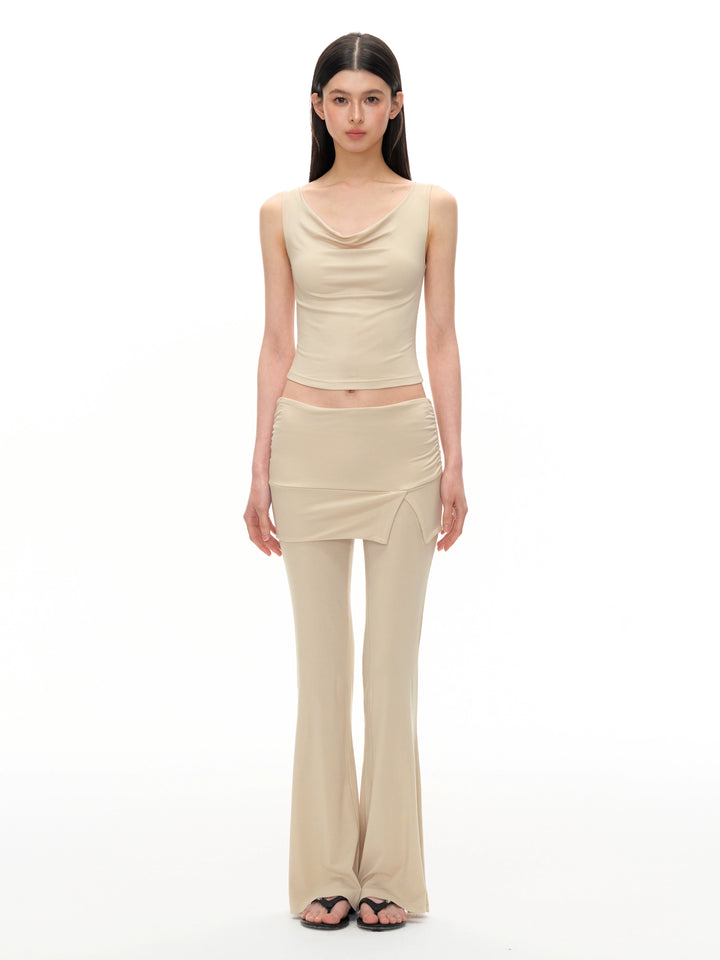 Sleeveless Draped Top and Flared Pants