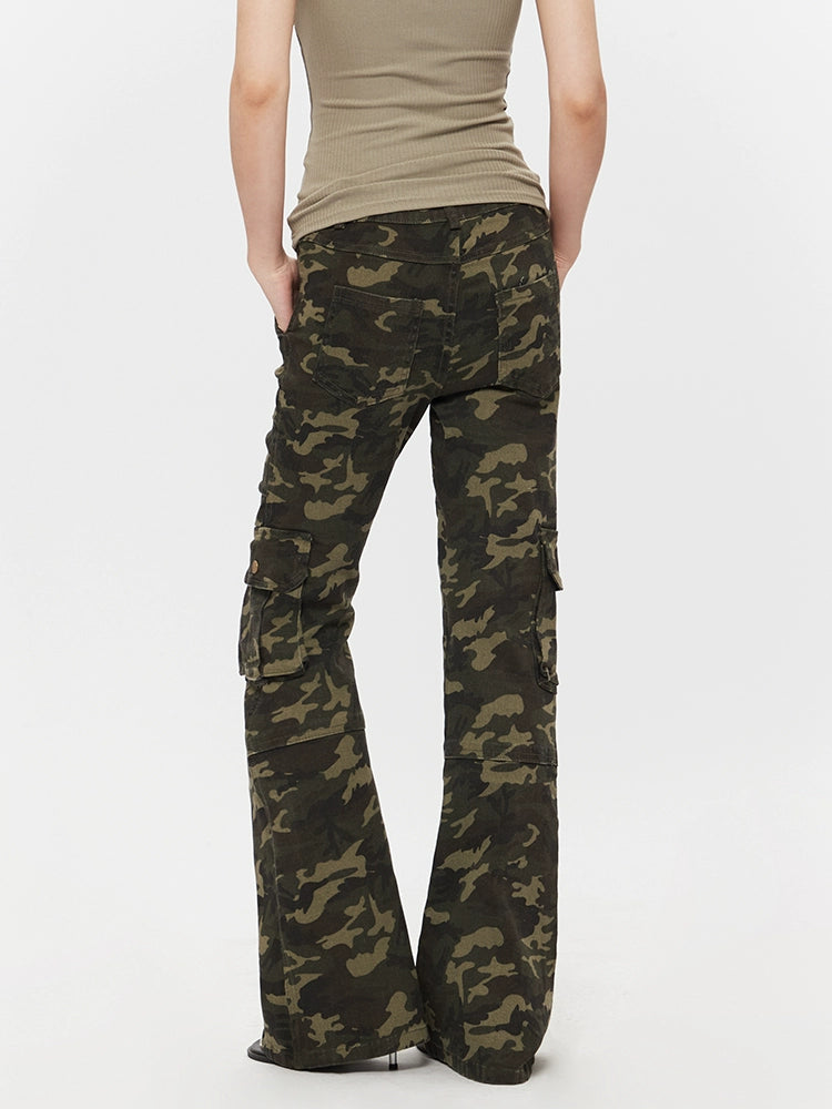 Retro Camouflage Slim Fit Flared Pants