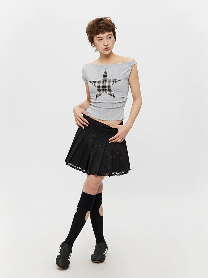Off-Shoulder Star Slim Fit Turtleneck Top