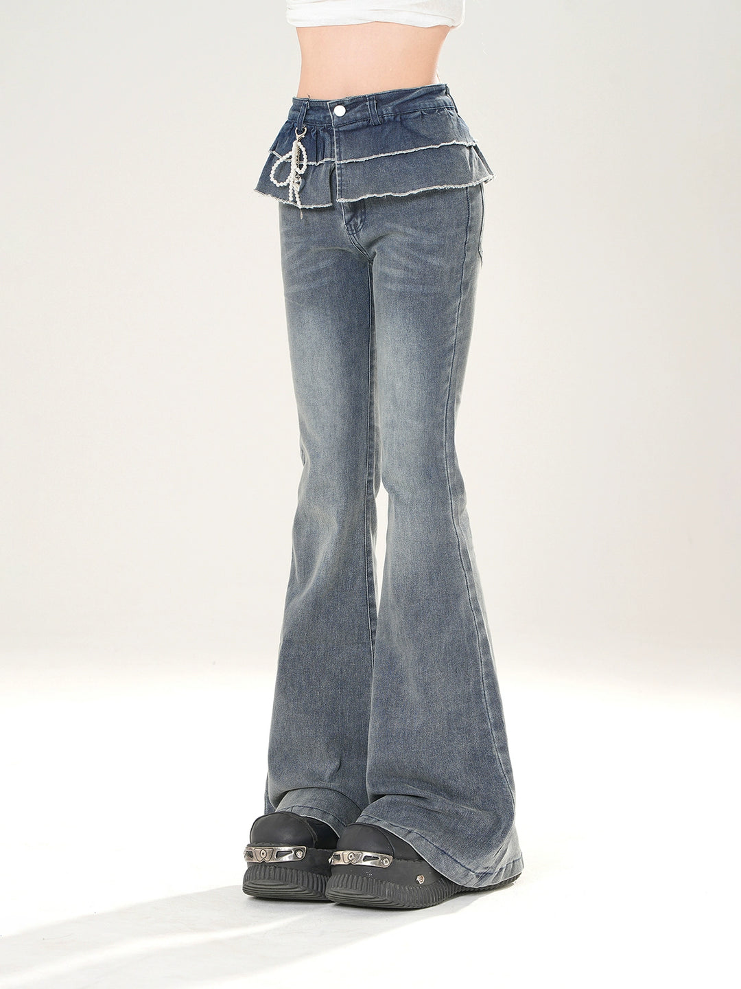 Layered Flared Slim Fit Jeans