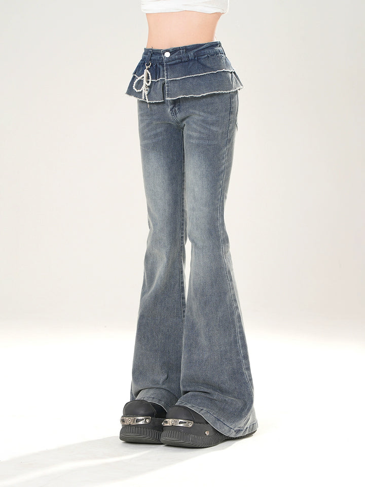 Layered Flared Slim Fit Jeans