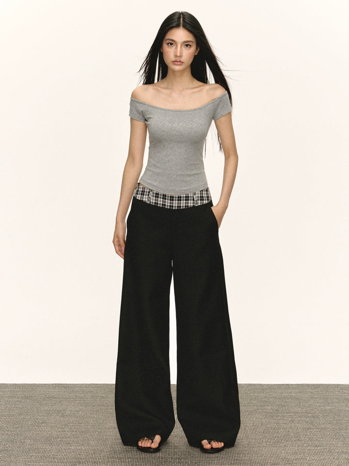 Retro Wide Leg Plaid Waist Pants