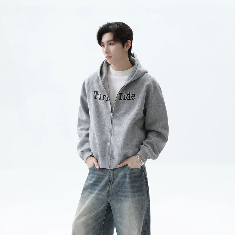 Zip-Up Hooded Sweatshirt Cardigan