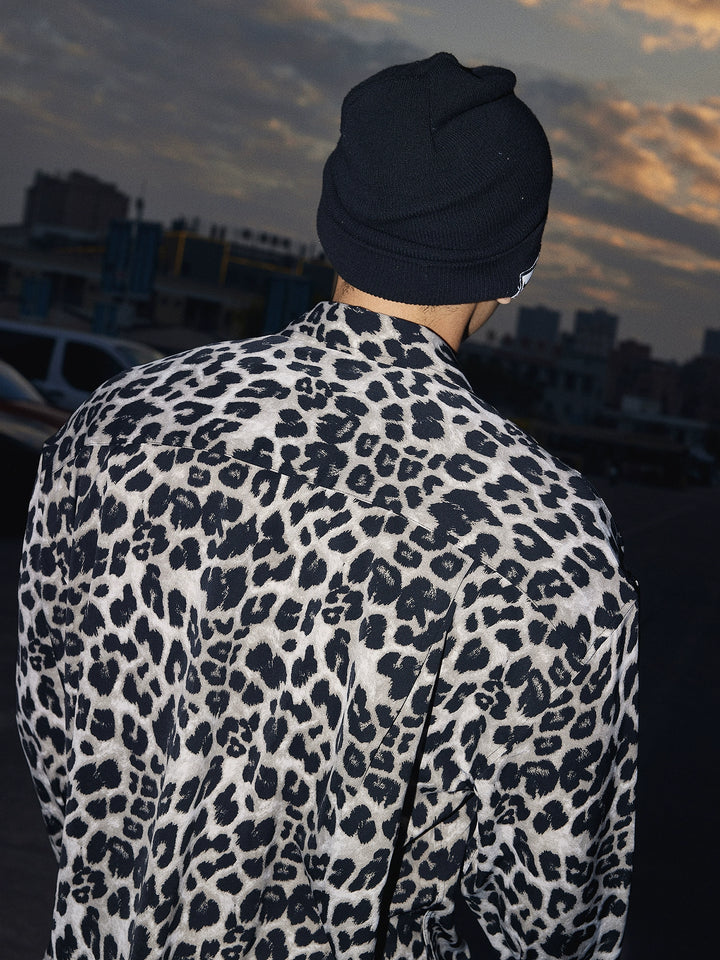 Leopard Print Relaxed Fit Button-Up Shirt
