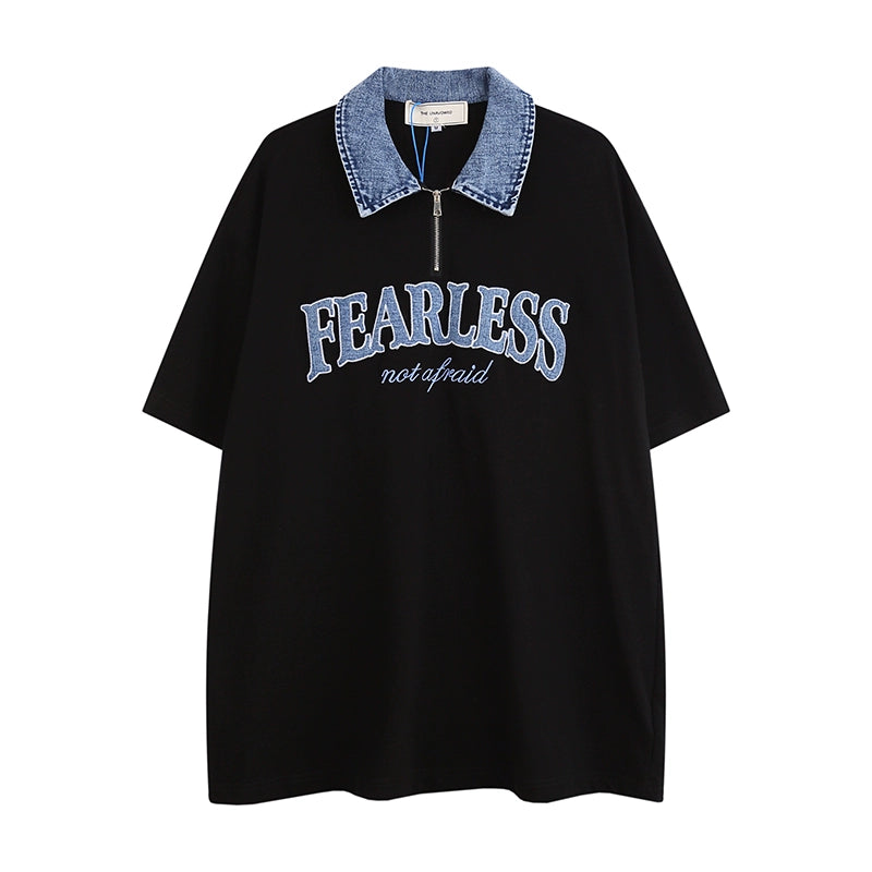 Embroidered Polo Collar Loose T-Shirt