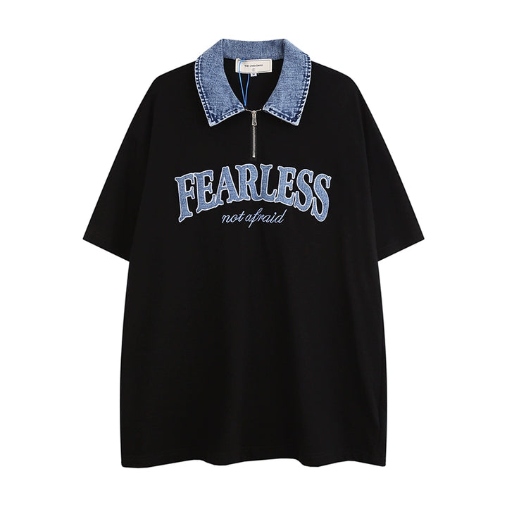 Embroidered Polo Collar Loose T-Shirt